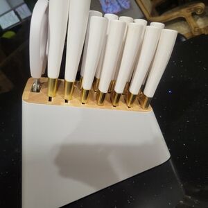 Elegant White Knife Set with Gold Accents
